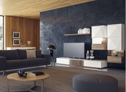 Luxury Walnut Natural Modern White Wall Unit TV Stand Sideboard Wall Shelves